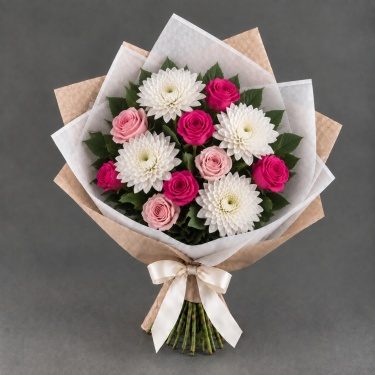 Букет кустовых роз и хризантем